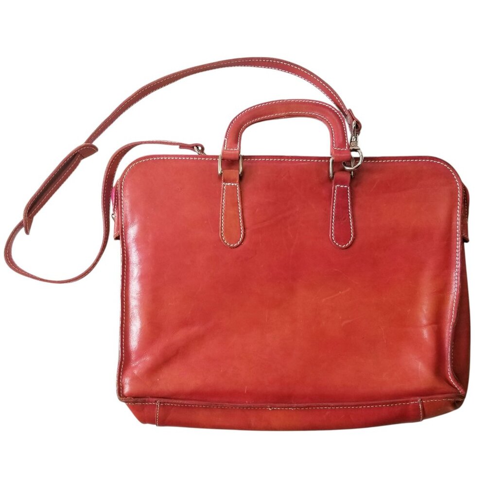 I Medici Leather Briefcase & Laptop Bag Rare Red Italian Leather Bag w/ Strap - Picture 2 of 12